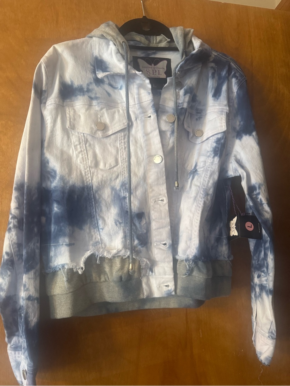 Claude Couture S.P.I. Tie-Dye Blue Hooded Denim Jacket -